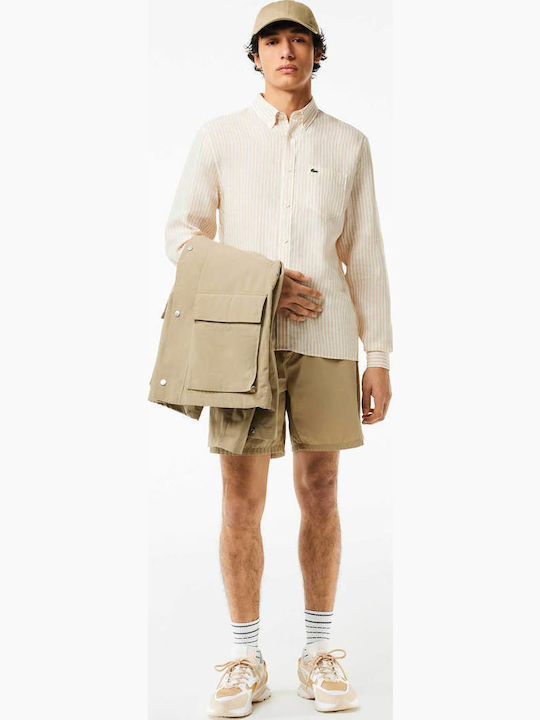 Langärmlig Leinen Hemd Gestreift Beige