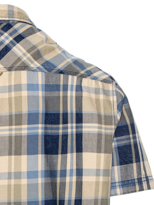 Short-sleeved Cotton Shirt Checked Blue
