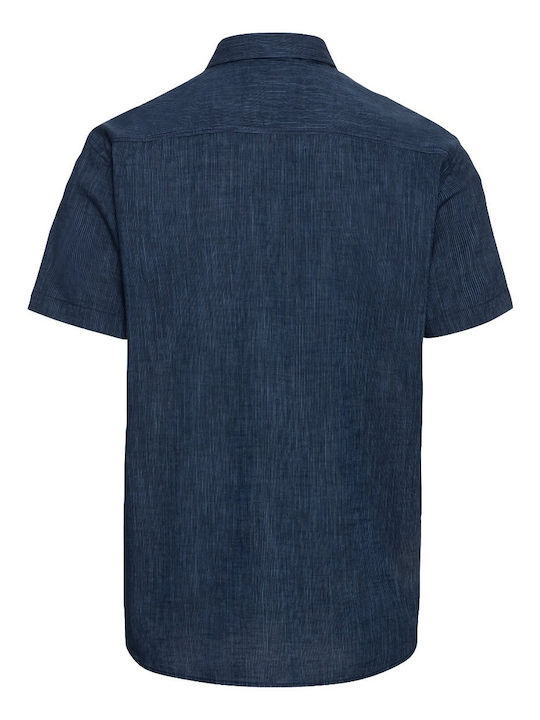 Camel Active Men's Shirt Short Sleeve Cotton Striped Blue