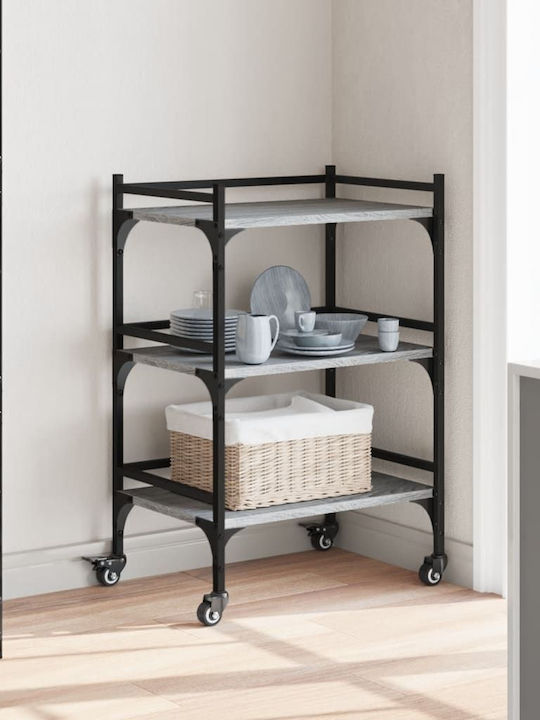 vidaXL Wooden Kitchen Trolley 3 Tiers Gray 50x35x75.5cm