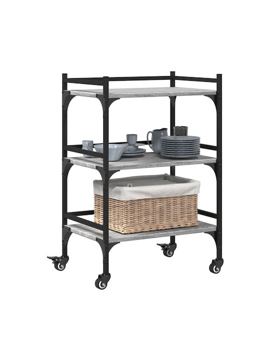 vidaXL Wooden Kitchen Trolley 3 Tiers Gray 50x35x75.5cm