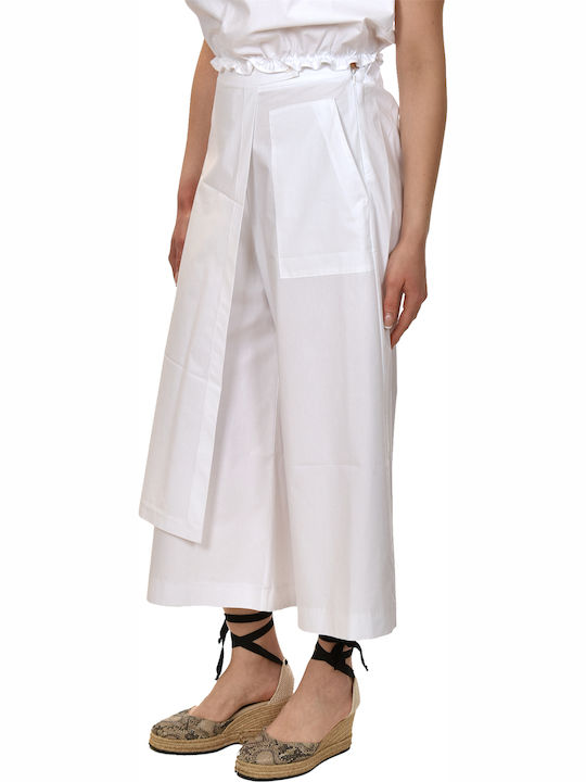 Γυναικείο Υφασμάτινο Παντελόνι σε Wide Γραμμή White