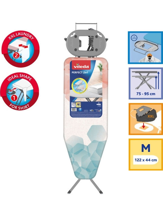 Vileda Perfect 2 in1 Ironing Board for Steam Iron Foldable 122x44x76cm