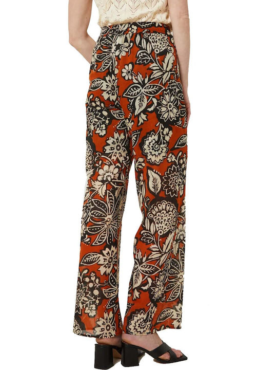 C'est Beau La Vie Damen Stoff Palazzo-Hose mit Gummizug Blumen PORTOOKALI