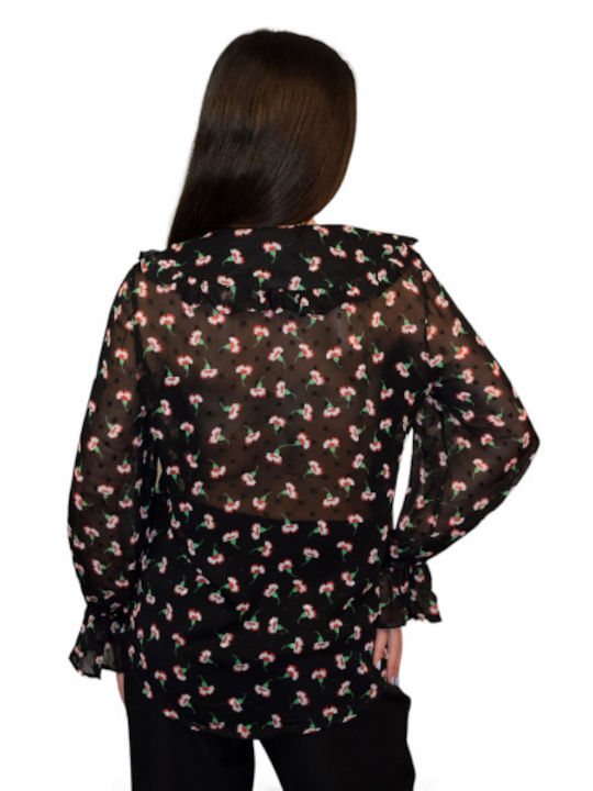 Morena Spain Women's Floral Long Sleeve Shirt Black