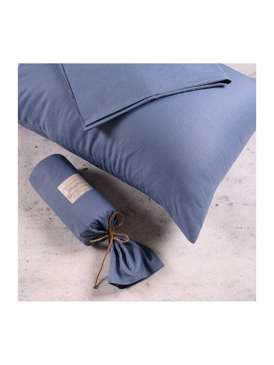 Melinen Sheet for Single Bed with Elastic 100x200+32cm. Urban Line Denim