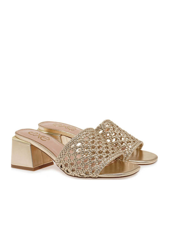 Carmen Mules with Chunky Heel in Gold Color