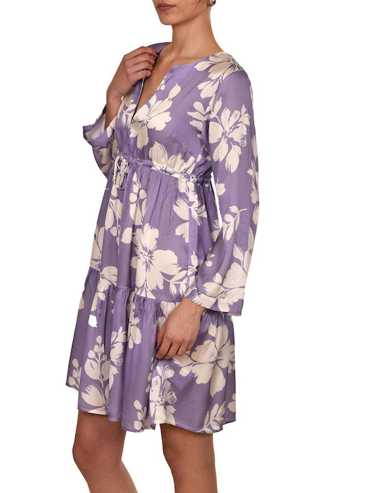 Replay Mini Dress with Ruffle Purple/white