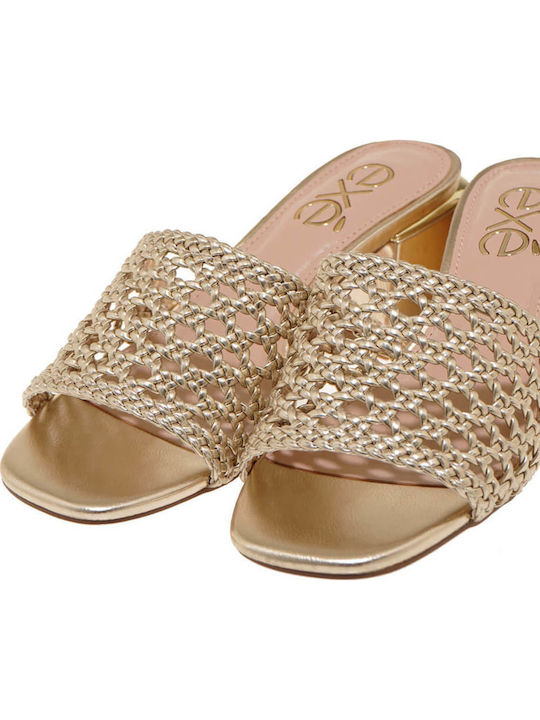 Carmen Mules with Chunky Heel in Gold Color