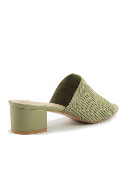 Mules with Chunky Low Heel in Green Color