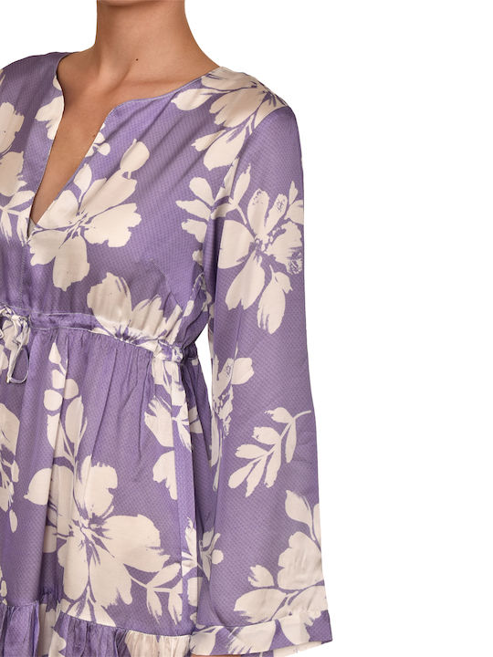 Καλοκαιρινό Mini Φόρεμα με Βολάν Purple/white