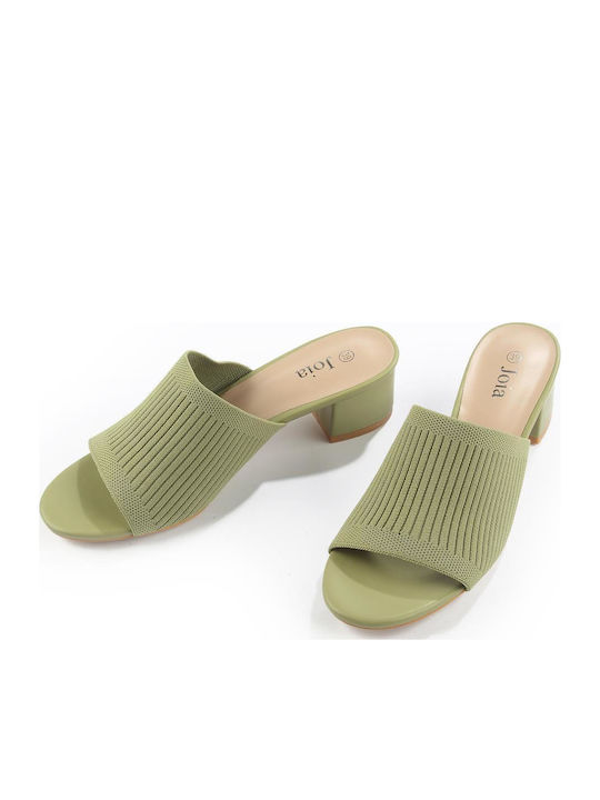 Mules with Chunky Low Heel in Green Color