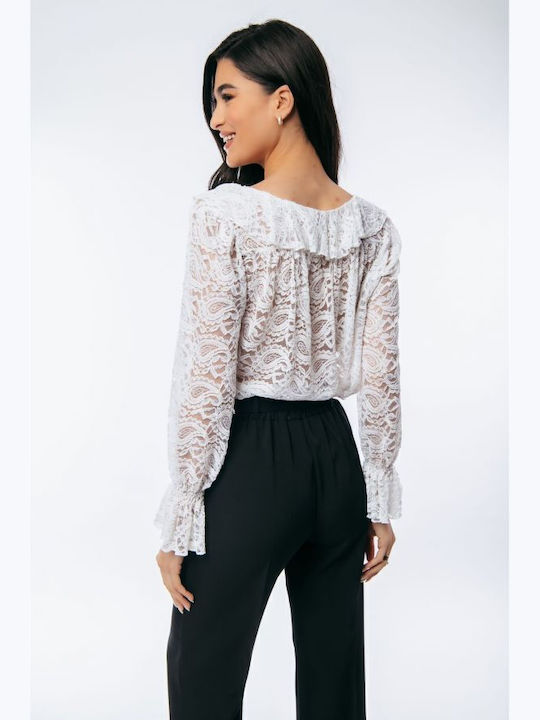 Damen Bluse mit Spitze Weiß