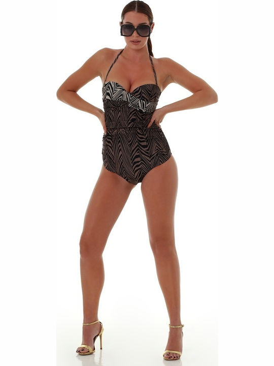 African Queen Strapless Ολόσωμο Μαγιό με Ελαφριά Ενίσχυση για Μεγάλο Στήθος Animal Print Blue