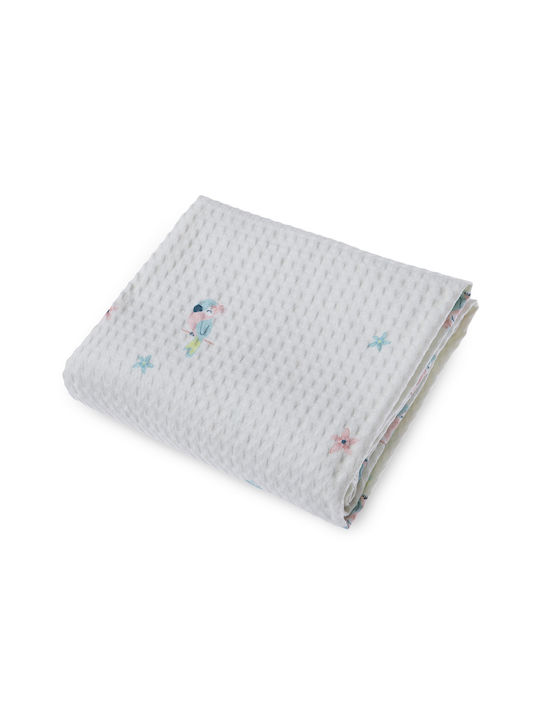 Nef-Nef Homeware Blanket Cot Paradise Birds Waffle Green Lime 110x150cm