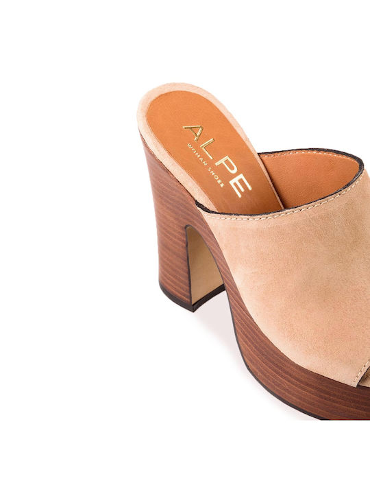 Alpe Heel Mules Beige