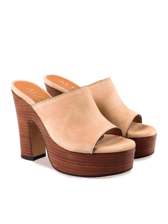 Wildleder Mules mit Chunky Absatz in Beige Farbe