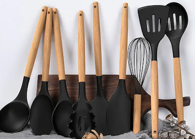 Silicone Cooking Utensil Set Black 12pcs