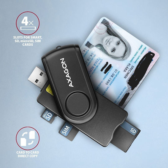 Axagon Cre-smp2a Usb Smart Card & Sd Microsd Sim Card Pocketreader