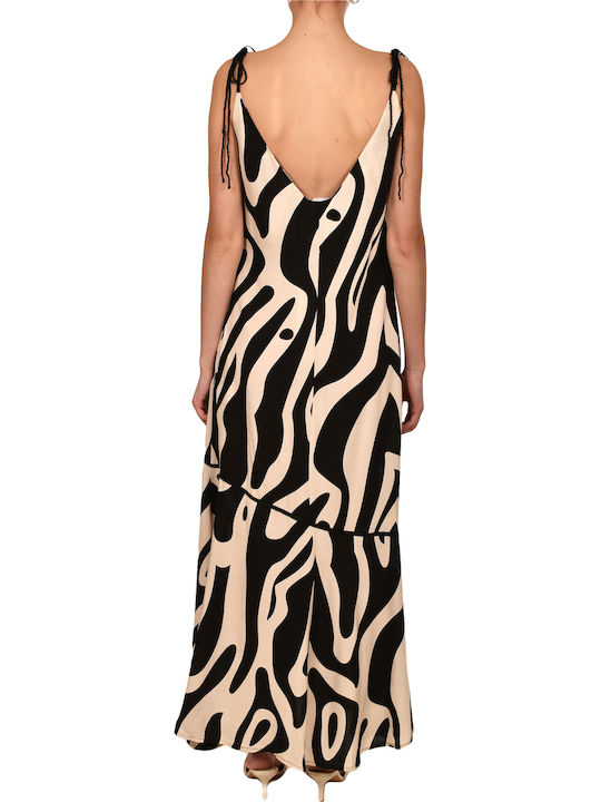 Sommer Maxi Damenkleid Schwarz/Beige