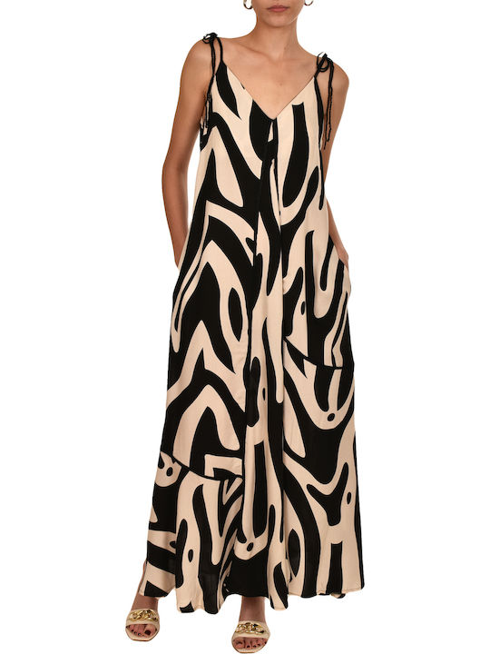 Sommer Maxi Damenkleid Schwarz/Beige