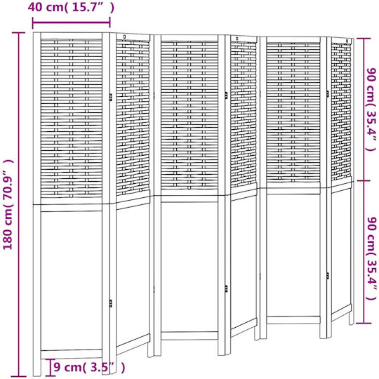 vidaXL Decorativ Paravan Lemn cu 6 Panouri 210x180cm