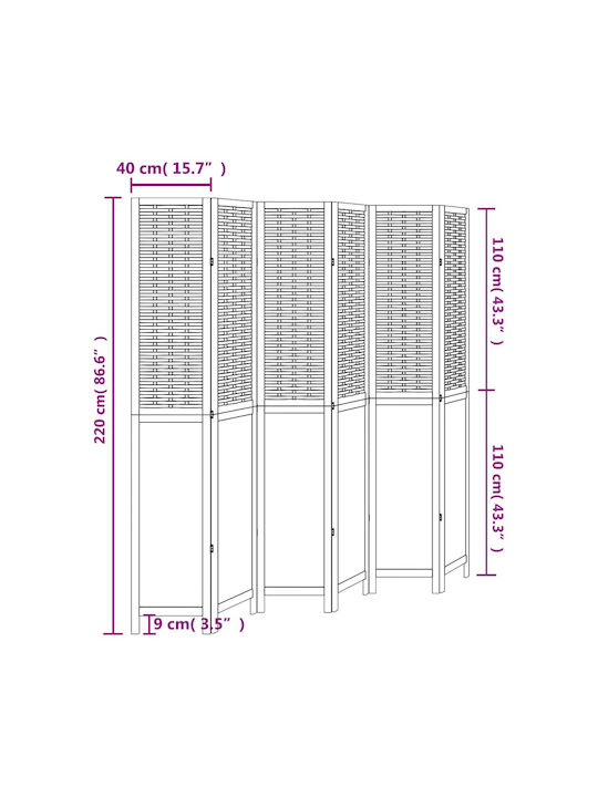 vidaXL Decorative Room Divider Wooden with 6 Panels 210x220cm