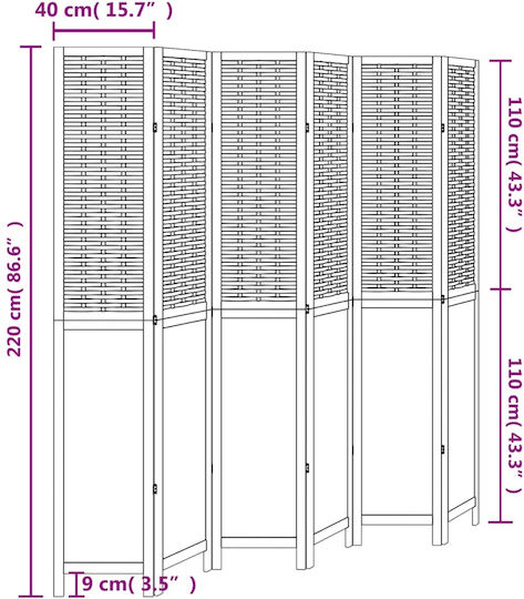 vidaXL Decorative Room Divider Wooden with 6 Panels 210x220cm