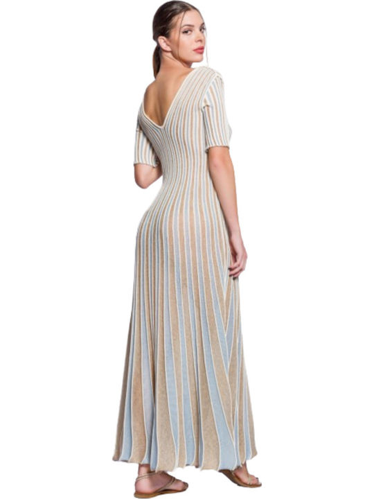 Summer Maxi Dress Beige/Blue/Gold