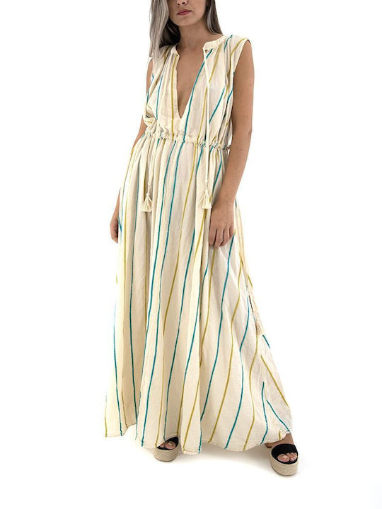 August Maxi Kleid Ecru- Yellow- Green