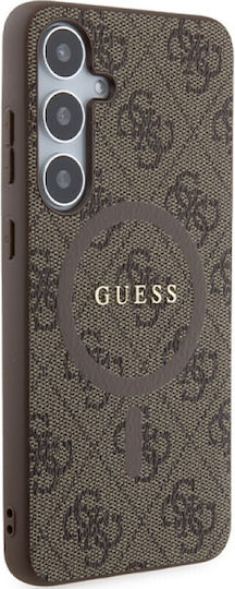 Guess Leather Metal Logo MagSafe Umschlag Rückseite Synthetisches Leder / Leder Braun (Galaxy S24+)