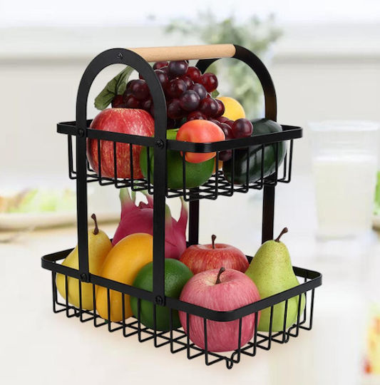 Obstschale Metallisch 2 Niveaus Schwarz 30x18.5x37cm