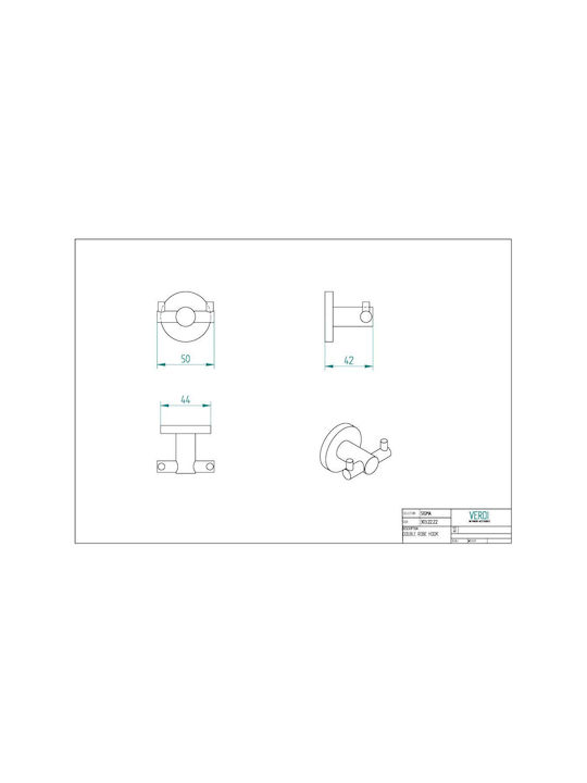 Verdi Sigma Double Wall-Mounted Bathroom Hook Silver