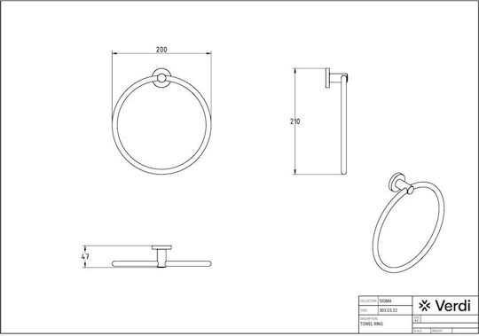 Verdi Sigma Single Wall-Mounted Bathroom Ring White Matt