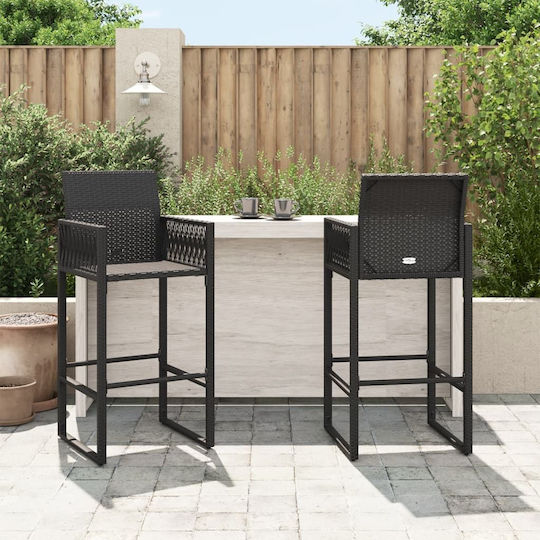 Gartenhocker Bar Außeneinsatz Rattan mit Kissen Schwarz 2Stücke 45,5x49x118cm