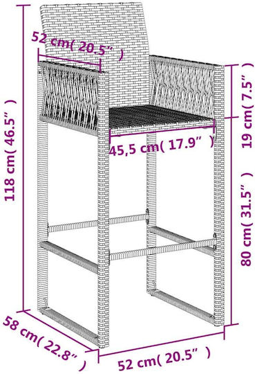 Gartenhocker Bar Außeneinsatz Rattan mit Kissen Schwarz 2Stücke 45,5x49x118cm