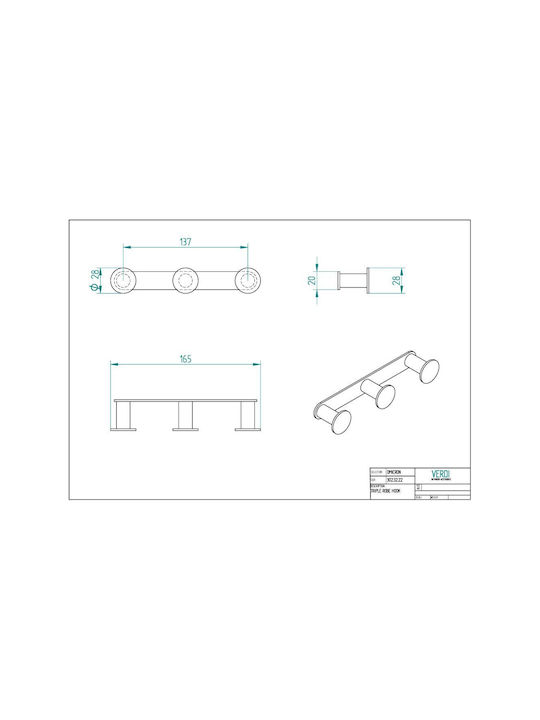 Verdi Omicron 3023201 Haken Badezimmer Dreifach Schrauben ​16.5x2.8cm White Mat
