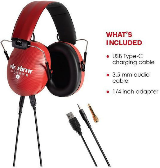 Vic Firth VXHP0012 Fără fir / Cu fir Over Ear Căști cu 20 ore de Funcționare Roșii
