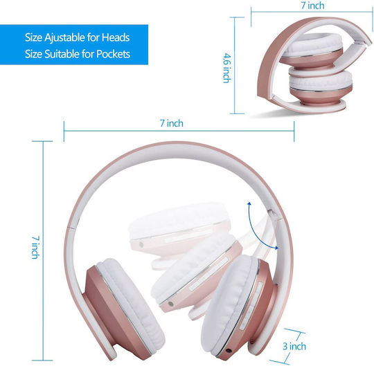 JH-812 Kabellos / Kabelgebunden Über Ohr Kopfhörer mit Radio mit 10 Stunden Betriebszeit Rose Gold