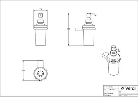 Verdi Omega Wall-mounted Dispenser Glass Silver 500ml