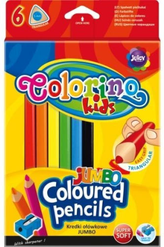Jumbo Colorino Creioane colorate triunghiulare Jumbo Colorino 6 culori Ascuțitoare de creioane