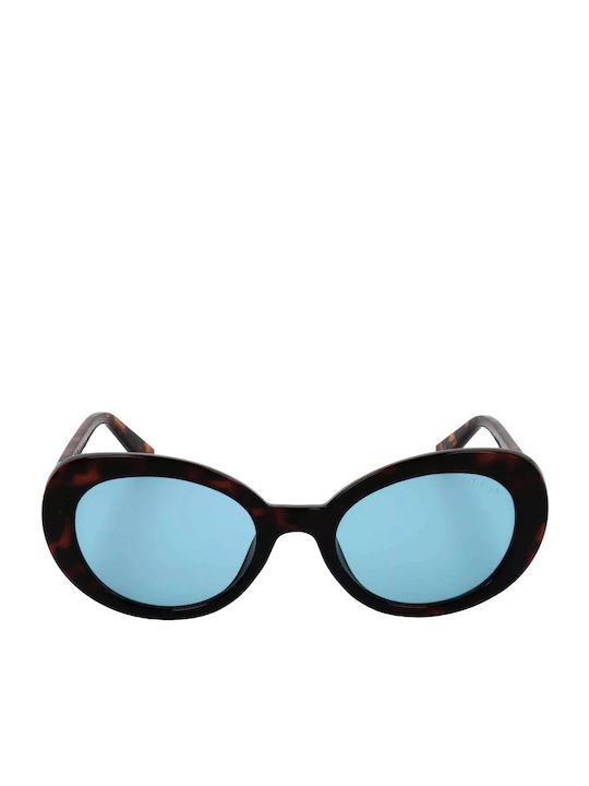 Guess Women's Sunglasses with Brown Tartaruga Plastic Frame and Light Blue Lens GU7632 52V