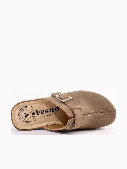 Vesna Γυναικεία Δερμάτινα Ανατομικά Σαμπό Light Brown