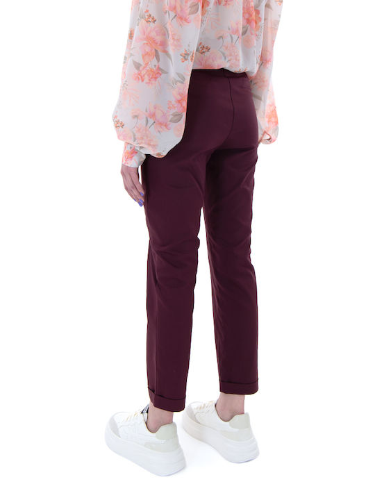 Moutaki Women's High-waisted Chino Trousers in Slim Fit Burgundy