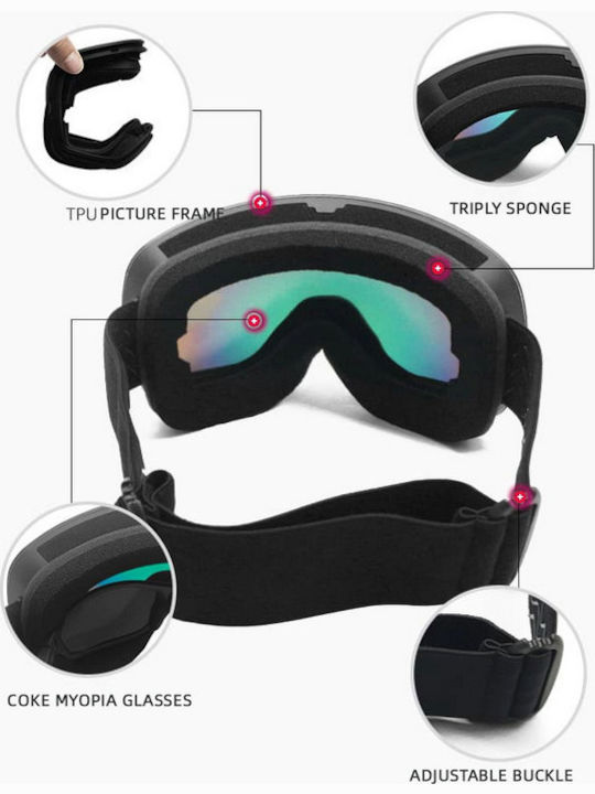 Μάσκα Σκι & Snowboard Ενηλίκων Μαύρη με Φακό Καθρέπτη σε Πολύχρωμο Χρώμα Μάσκα Σκι & Snowboard Ενηλίκων Μαύρη με Φακό Καθρέπτη σε Πολύχρωμο Χρώμα