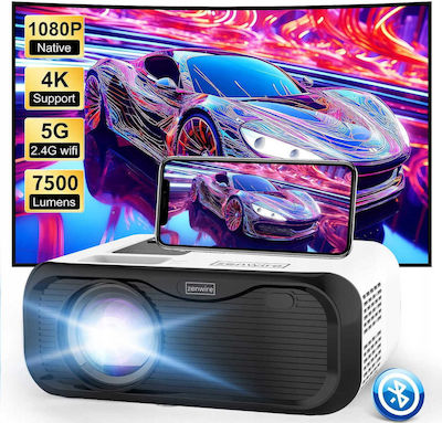 Zenwire E500s Mini Projector 4K Ultra HD Λάμπας LED με Wi-Fi και Ενσωματωμένα Ηχεία Λευκός