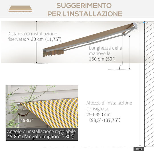 Outsunny Τεντόπανο Κίτρινο με Επίστρωση PU 2.5x3.5m