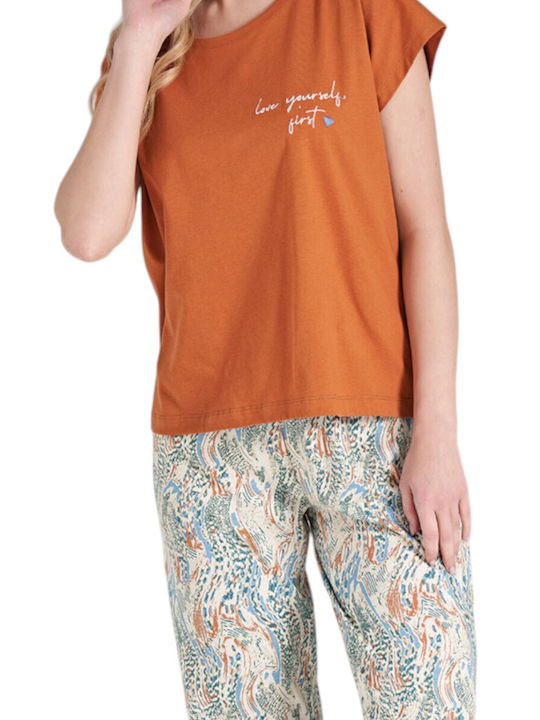 Pijadore Sommer Damen Pyjama-Set Orange