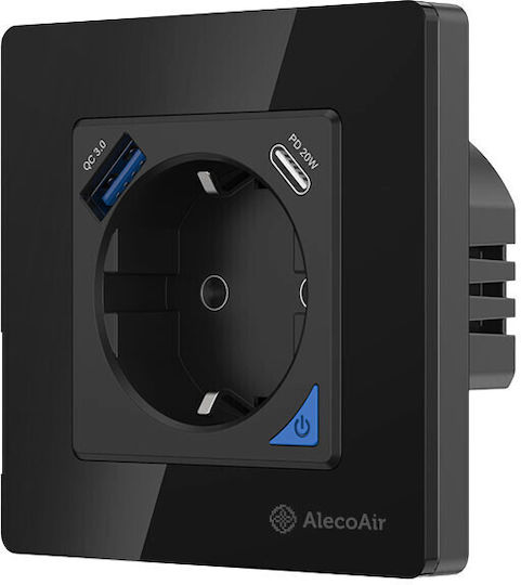 AlecoAir G40 Einzeln Gemauert Stromsteckdose WLAN mit 2 USB-Anschlüssen Schwarz 1Stück