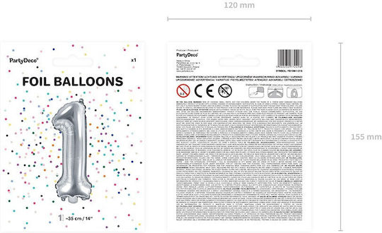 Luftballon Folie Zahl 1 Silber 35cm